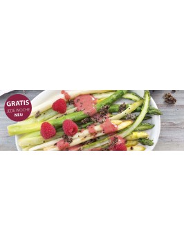 Gebratener Spargel mit Himbeerdressing und Quinoa-Crunch