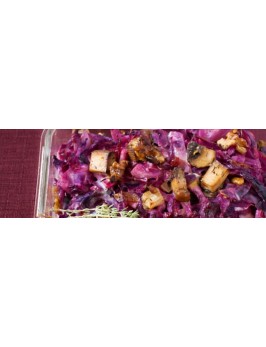 Rotkohlauflauf mit Räuchertofu und Pilzen