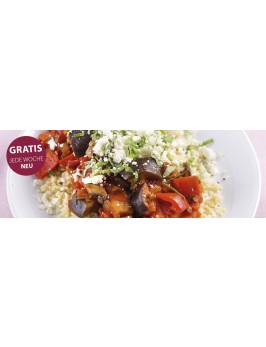 Mediterranes Auberginen- Gemüse mit Hirse und Feta